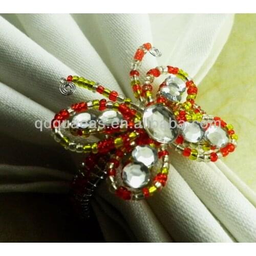 Clear crystal beaded wedding napkin ring, butterfly napkin holder