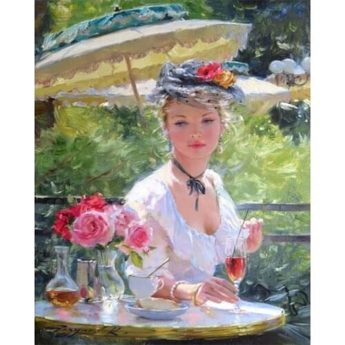 Frame 40x50Afternoon Tea Oil Painting By Numbers Girl Home Decoration Acrylic Paint Coloring By Number Canvas Figure Handpainted