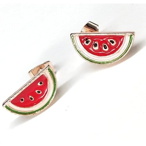 Cute Enamel Watermelon Stud Earrings For Women Girl Lovely Small One Side Metal Fruit Earring Trendy Jewelry Christmas Gift