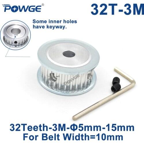POWGE 32 Teeth HTD 3M Synchronous Pulley Bore 5/6/6.35/8/10/12/14/15mm for Width 10mm HTD3M Timing belt pulley gear 32T 32Teeth