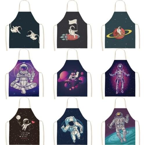 Space Cotton Linen Easy Cleaning Astronaut Girl Men Printed Waist Bib Women Aprons Home Cooking Tools WQ151