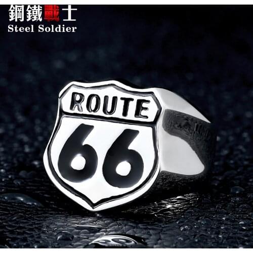 Steel soldier US Size 7-13 retail Cheap Mans Jewelry Stainless Steel Biker ring Route 66 Ring For Club