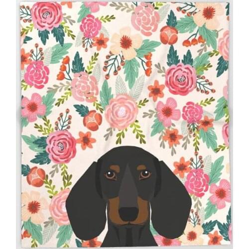 Dachshund Cartoon Throws for Sofa Cute Kids Design Dachshund Floral Dog Blankets Christmas Decorations for Home Custom Blanket