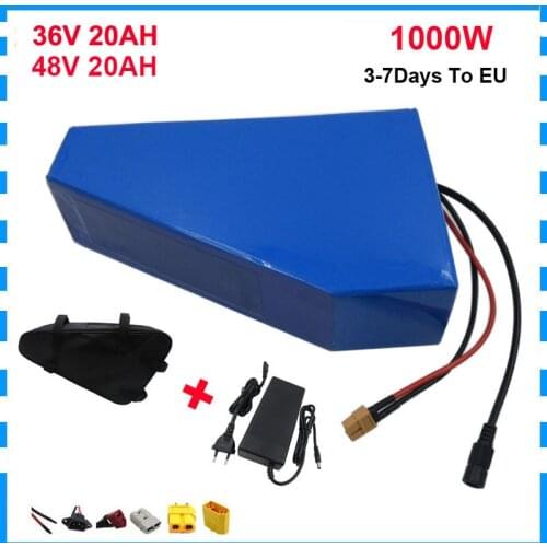 1000W 36V 18AH Electric bike battery pack 36 V 20AH 30AH Triangle lithium ion ebike battery with 30A BMS 42V 2A Charger with bag