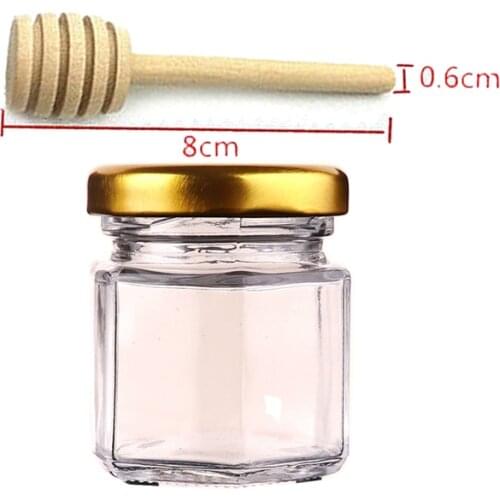 X22 Hexagonal Mini Glass Honey Jar 45ml Capacity 1.5oz Honey Glass Jar With Metal Covers Honey Jars for Wedding Party Gifts