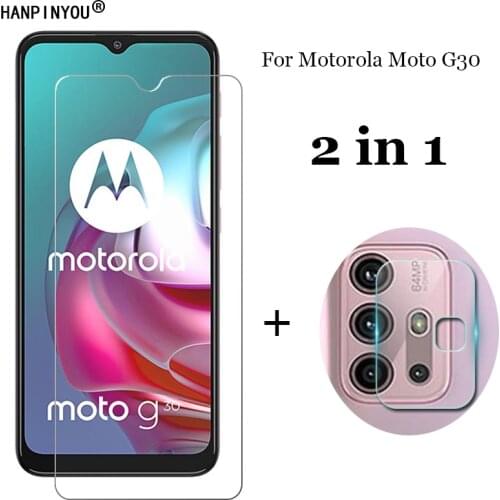 2-in-1 For Motorola Moto G30 6.5" Soft Fiber Camera Lens Protection Film + Front 9H 2.5D Tempered Glass Screen Protector