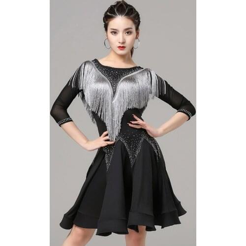 2021 7018 Half Sleeve Tassel and Lotus Design Female Latin Dance Dress Women Dancing Performance Dress Ballroom Belly Dance Suit