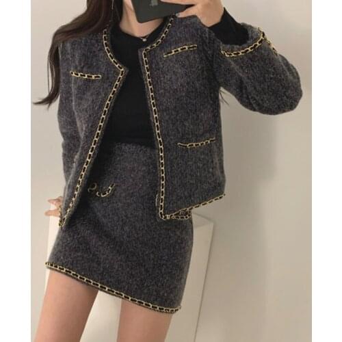 Womens Suit Autumn 2 Piece Set Women Vintage Loose Jacket Coat + High Waist A Line Mini Skirts Korean Style Two Piece Set