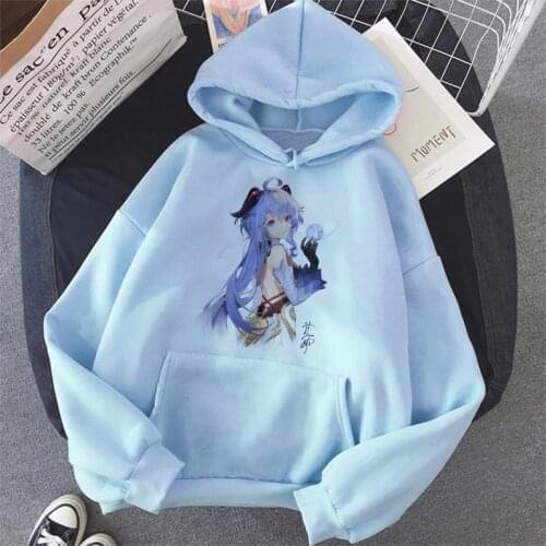 2021 Genshin Impact Eula Print Hot Game Oversized Hoodies Women Kangaroo Sweatshirts Streetwear Hip Hop Fashion Long Sleeve Tops