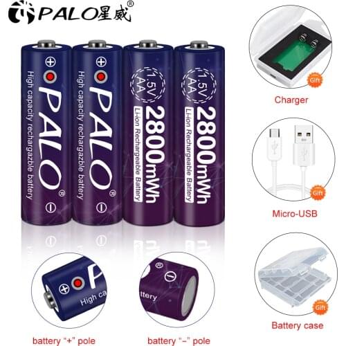 PALO AA 1.5V Li-ion Rechargeable Battery 2800mWh 1.5V Lithium AA Rechargeable Batteries 1.5v AA Battery for Remote Control Toy