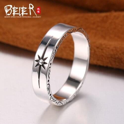 Beier new store arrive S925 silver sterling simple sun Desgin high quality men and women wedding ring jewelry LBR-SR013