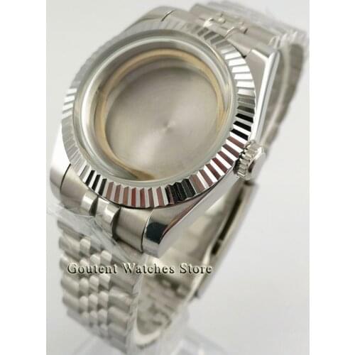 40mm sterile silver Watch Case Coated glass Jubilee Bracelet Fit ETA 2836 Miyota 8215 821A DG2813 3804 movement