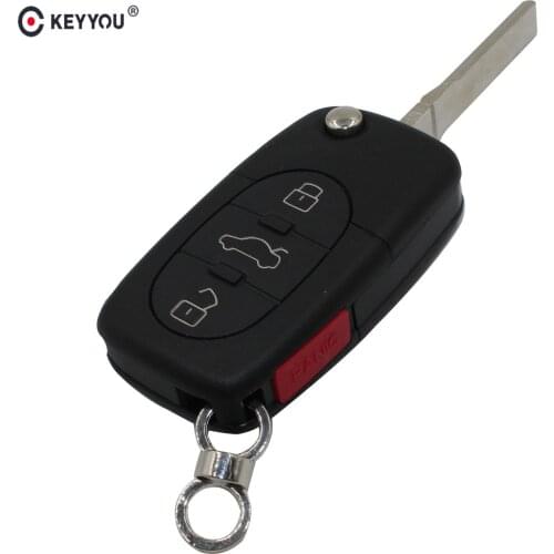 KEYYOU 4 Buttons Remote Flip Folding Key Shell Case Keyless Fob For Audi A4 A6 A8 TT Quattro S4 S6 S8 3+1 Panic CR2032