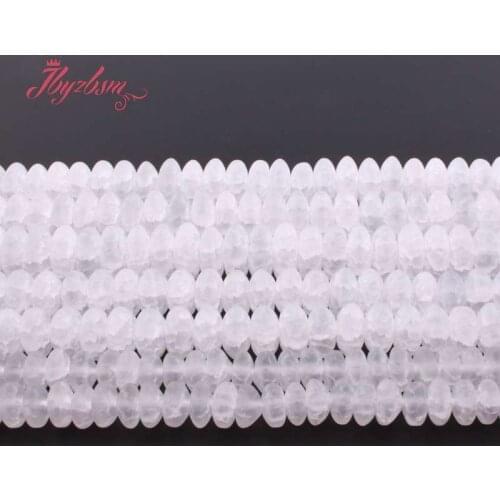 3x6/4x8/5x10mm Natural White Rock Crystal Quartz Rondelle Frost Loose Stone Beads For DIY Necklace Bracelats Jewelry Making 15"