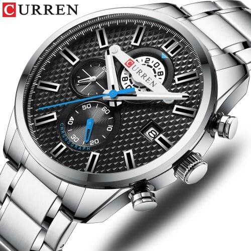 CURREN 2019 New Mens Watches Fashion Watch For Men Quartz Wrist Watches Sports Chronograph Mesh Steel Watch relojes hombre