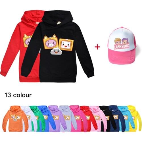 Kids long Sleeve LANKYBOX Childrens Clothing Boys Girls Clothes Printed Cartoon Casual Cotton Sweatshirts+cap