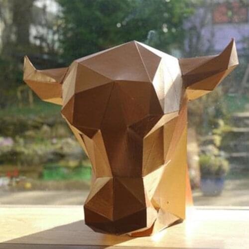 DIY Home Decoration Cute Wall Street Bull Paper Model Puzzle Toy Ox Cow Toy Animal for Restaurants Waterproof Folding Model