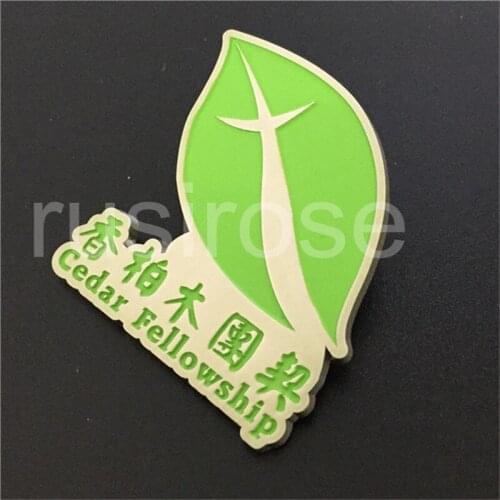 Green leaf shape metal medallion custom, leaf metal badge custom, making badge brooch