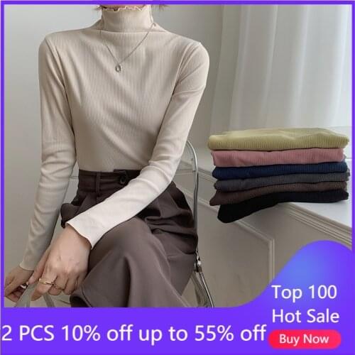 T shirt for women spring autumn turtleneck slim long sleeve casual female pullovers clothes 9025
