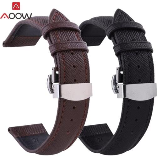 AOOW Leather Watchband Men Women Watch Band 24mm 22mm 20mm 18mm 16mm 14mm 12mm Wrist Watch Strap Belt Watchbands Bracelet