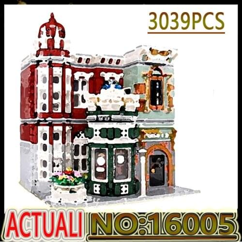 Hot MK16005 Antique Craft Collection Lighting Version Street Collage Building Blocks Kids Toys Birthday Christmas Gift