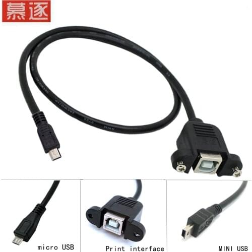 Mini micro USB to USB 2.0 Type B Female Cable Extension Cable with Panel Mount Screw Hole Lock Connector Adapter 0.3M 0.5M