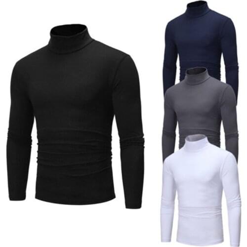 Men Long Sleeve Tee Shirts Gothic Turtleneck Pullover Masculina Winter Autumn Tops Blouse Cotton Jumper Solid Knit Male Tee Top