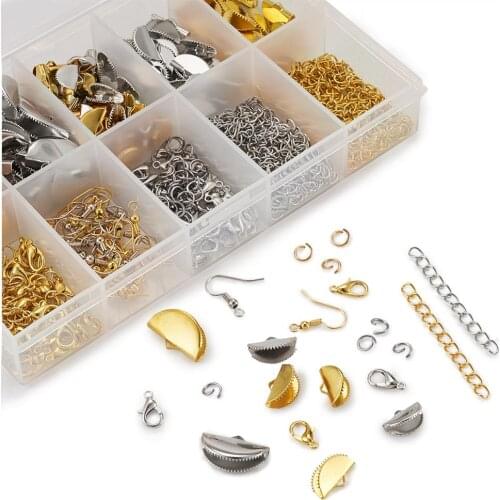 400pcs/box DIY Jewelry Kits Chain Extender with Iron Ribbon Ends Lobster Claw Clasps Jump Rings Earring Hooks Accessories