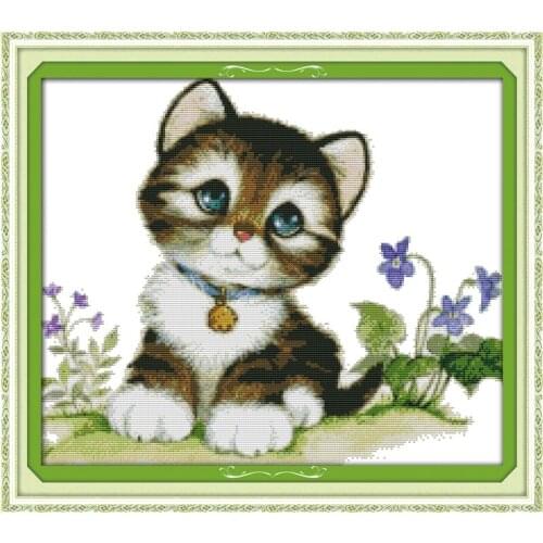 Kitten Cross Stitch Kits Cute cat Childrens room Painting Printed Embroidery Needlework set canvas Easy Cross-stitch Handmade