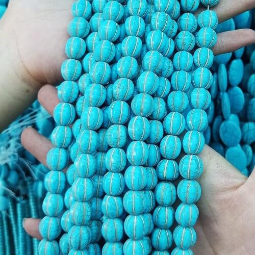 Natural blue stone watermelon-shaped beads10-14m semi-precious stones loose beads loose beads DIY bracelet accessories 39cm