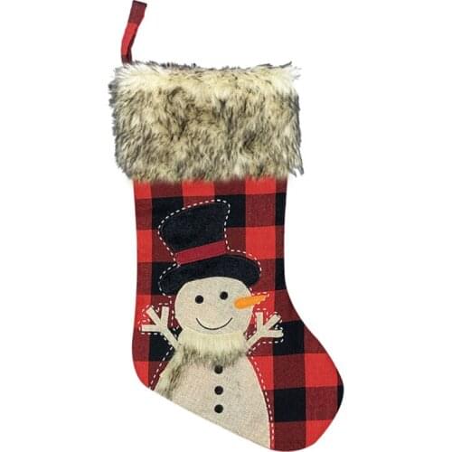 NEW Creative Christmas Plaid Stockings Santa Claus Pattern Gift Hanging Tag Knit Border Xmas Character Christmas Decor