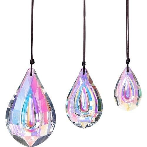 H&D H&D Set of 3 Colorful Lamp Prisms Parts Loquat Shape Chandelier Crystals Hanging Drops Pendants Rainbow Window Suncatchers