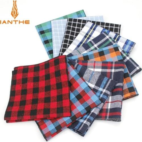 Mens Pocket Square Plaid Pattern Handkerchief Fashion Hanky For Men Business Suits Hankies Vintage Towel Accessories Navy