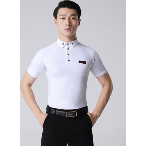 Professional Latin Dance Tops MenS Ballroom Dance Practice Shirt Male Waltz Tango White Short Sleeves Dancing Clothes DL4928