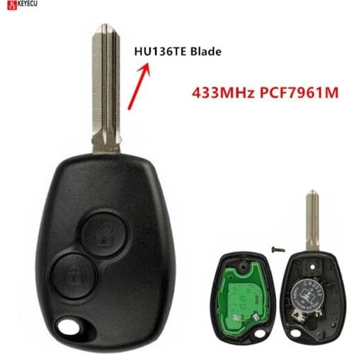 Keyecu Remote Key Fob 2 Button 433MHz PCF7961M HITAG AES Chip for Renault Logan II , Duster ,Twingo 3 2013-2017 HU136TE Blade