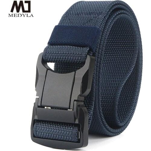 Medyla Tactical Belt Black Aluminum Alloy Safety Buckle Outdoor Leisure Belt Mens Quick Unlocking Durable Lightweight Belt