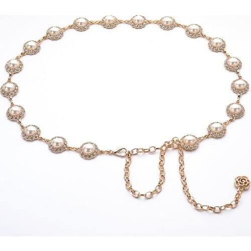Hongmioo 2017 New Designer Belts Cinturones Mujer Marcas Famosas Chain Belts For Women Metallic Gold Belt For Dress With Pearl