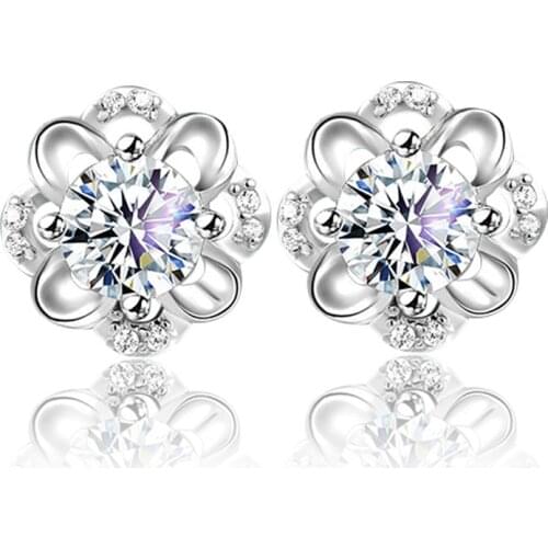 Luxury Hollow Out Wedding Zircon Flower Stud Earrings for Women Jewelry pendientes Oorbellen Brinco