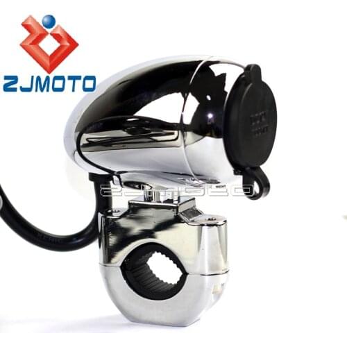 Motorbike Chrome 1" 7/8" Handlebar Electrical Power Point with Cigarette Lighter Universal for ATV Scooter Motorcycle