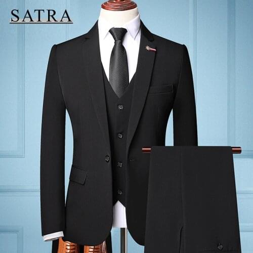 SATRA 2021 New Arrival High Quality Three-piece Male Fit Business Suits , Mens Fashion Boutique Slim Groom Best Wedding Suit