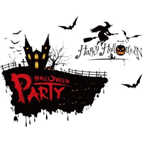 Happy Halloween Wall Sticker Bats Witch Spider Web Pumpkin Pvc Peel off Waterproof Stickers Party Scary Horror Decor 70X50cm