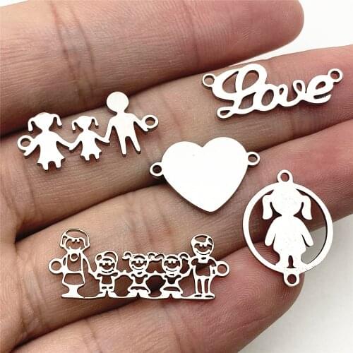 10pcs/lot Stainless Steel Family Love Charms Peach Heart Lovely Fit Bracelet Connectors Charm Jewelry Handmade Diy Jewelry Make