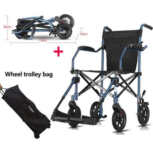 Folding Portable Wheelchair Trolley Cart Old People Travel Scooter Light Handiness Brougham for Disabled with Bag Bearing 110kg
