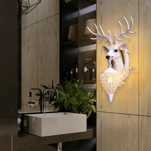 Modern Creative Resin Antler Wall Lamp Nordic Wall Lamps American Retro Deer Living Room Bedroom Bedside Lamp Wall Sconce Lamp