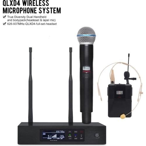 Top 5A 1:1 quality Professional QLXD4 QLXD24 Handheld BETA58 SM 58 BETA87 And Lapel Headset Combo Wireless Cordless Microphone