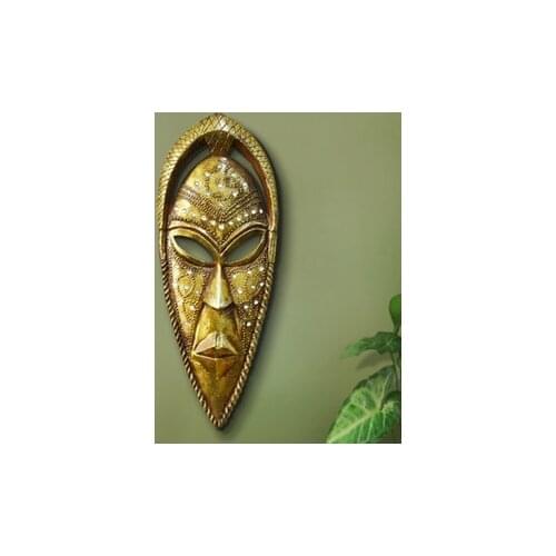 Home Furnishing ornaments African modern abstract golden head carving art resin figures mask European wall hanging Decoration