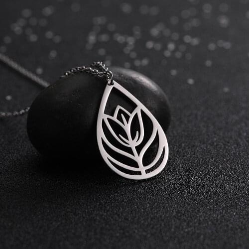 Skyrim Vintage Flower Water Drop Pendant Necklace Women Girls Stainless Steel Statement Silver Color Choker Necklaces Jewelry