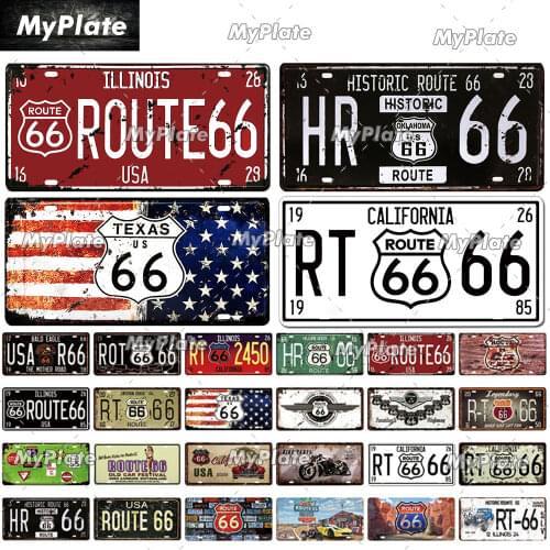 Route66 Vintage License Plate Metal Sign Tin Sign Plate Garage Decor For Garage Man Cave Wall Decoration California Poster