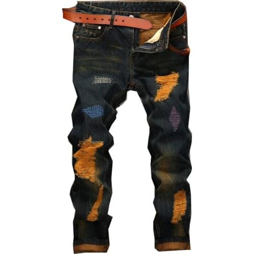 Denim Japan and Korea ripped jeans men ripped jeans size 2020 autumn and winter big velvet punk streetwear