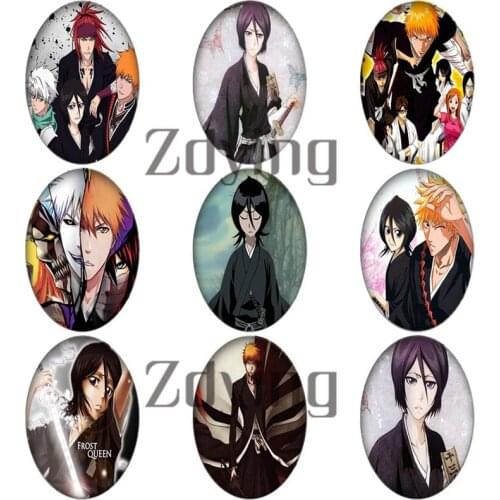 Zdying Anime Bleach Kurosaki Ichigo Oval Glass Photo Cabochons Beads DIY Necklace Brooch Pendant Jewelry Findings